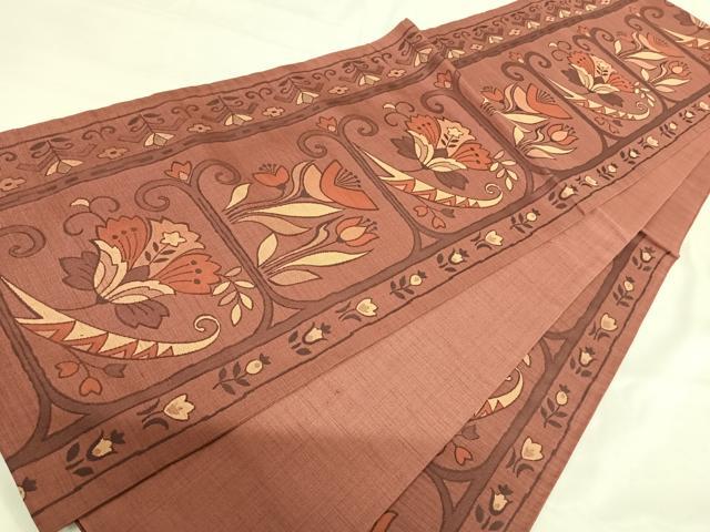 平和屋着物◎六通柄袋帯 花唐草文 正絹 逸品 AABH0226yx