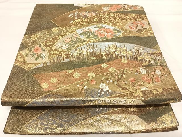 平和屋着物◎六通柄袋帯 地紙花文 金銀糸 正絹 逸品 AABH0241yx