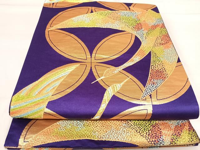 平和屋着物◎六通柄袋帯 飛鶴七宝文 金糸 正絹 逸品 AABH0253yx