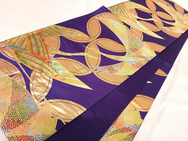 平和屋着物◎六通柄袋帯 飛鶴七宝文 金糸 正絹 逸品 AABH0253yx