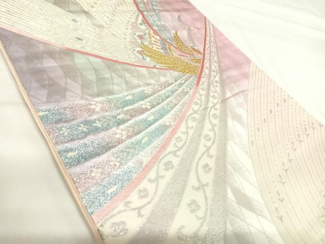 平和屋着物◎六通柄袋帯 唐織 孔雀花文 金銀糸 正絹 逸品 AABH0265yx