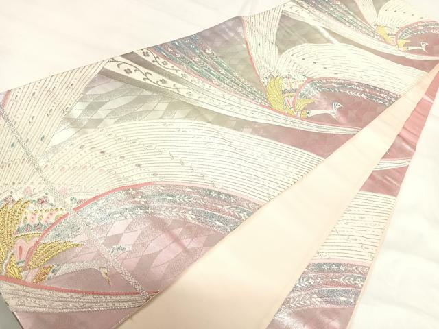 平和屋着物◎六通柄袋帯 唐織 孔雀花文 金銀糸 正絹 逸品 AABH0265yx