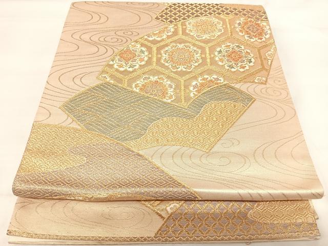 平和屋着物◎六通柄袋帯 地紙花文 金糸 正絹 逸品 AABH0272yx
