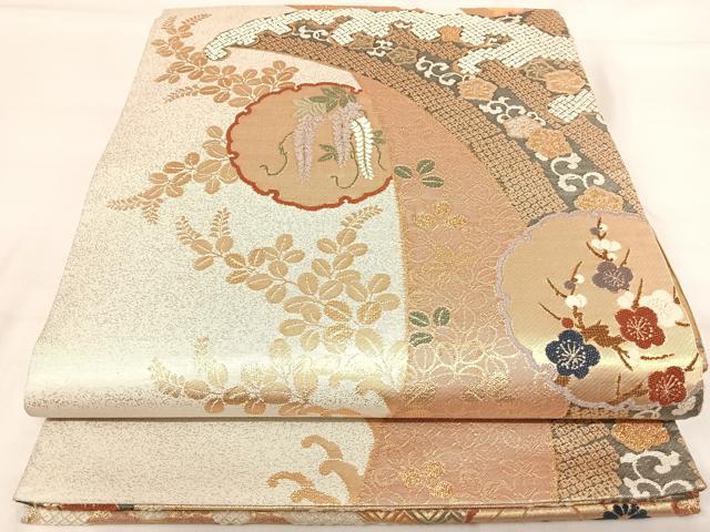 平和屋着物◎六通柄袋帯 唐織 雪輪花文 金銀糸 正絹 逸品 AABH0275yx