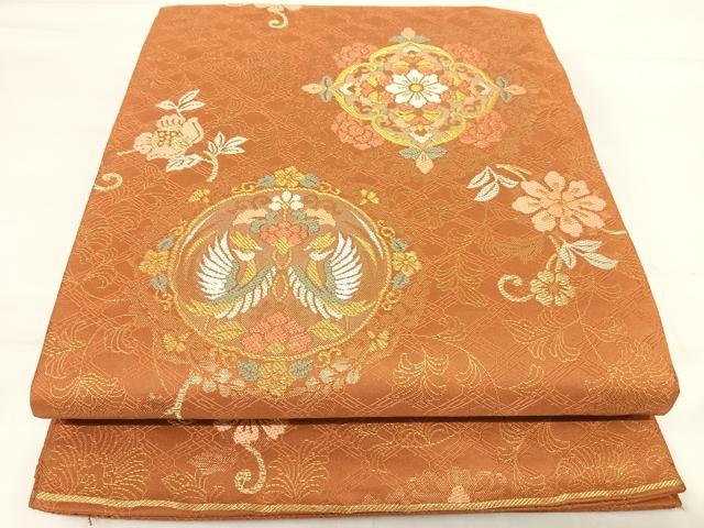 平和屋着物◎六通柄袋帯 花鳥文 金糸 正絹 逸品 AABH0276yx