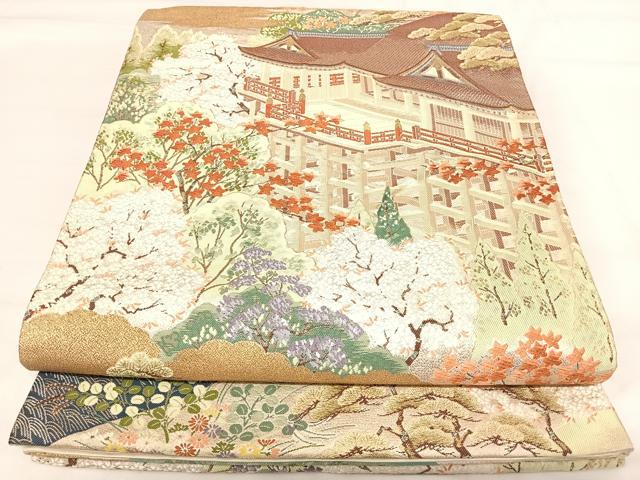 平和屋着物◎六通柄袋帯 唐織 京名所 金糸 正絹 逸品 AABH0278yx
