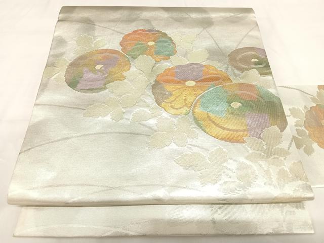 平和屋着物◎九寸名古屋帯 光琳菊 金銀糸 正絹 逸品 AABH0286yx
