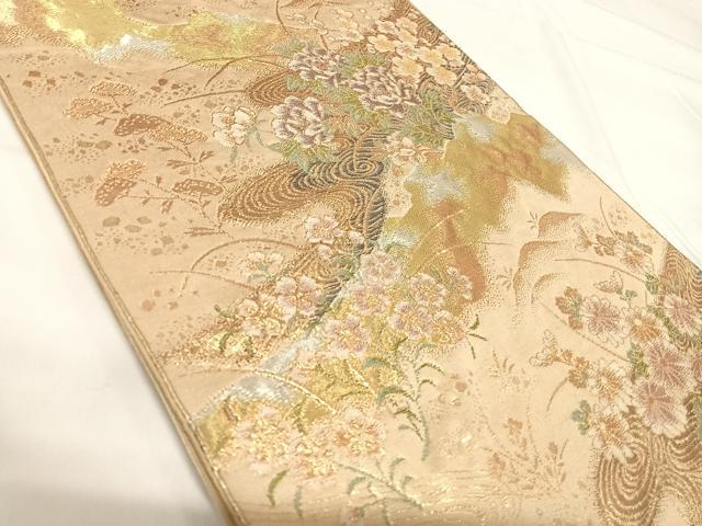 平和屋着物◎六通柄袋帯 流水花文 金銀糸 正絹 逸品 AABH0299yx