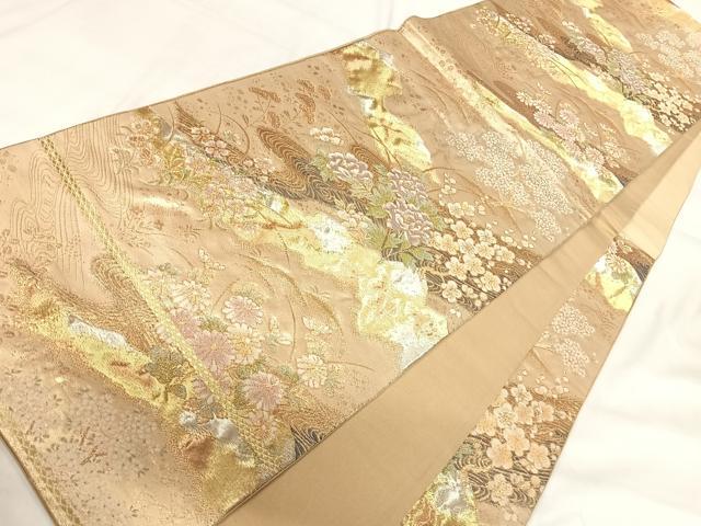 平和屋着物◎六通柄袋帯 流水花文 金銀糸 正絹 逸品 AABH0299yx