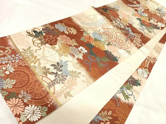 平和屋着物◎六通柄袋帯 唐織 花車文 金糸 正絹 逸品 AABH0313yx