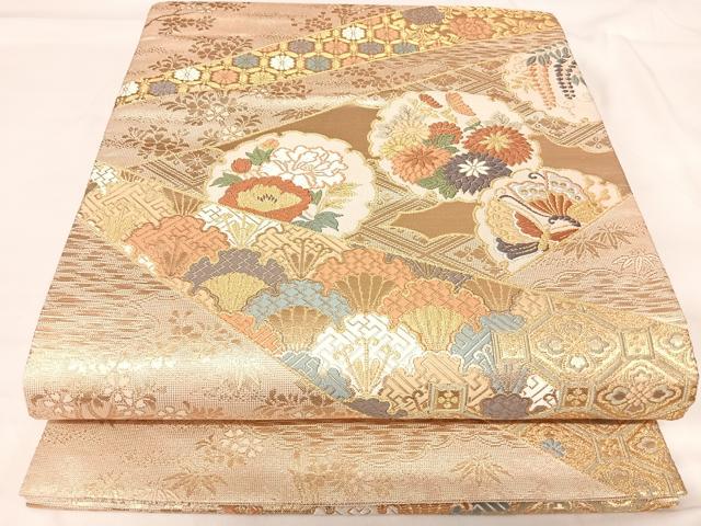 平和屋着物◎六通柄袋帯 唐織 雪輪花蝶文 金銀糸 松坂屋扱い 正絹 逸品 AABH0318yx