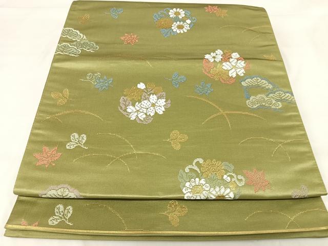 平和屋着物◎六通柄袋帯 花舞錦 吉祥花文 金糸 正絹 逸品 AABH0321yx