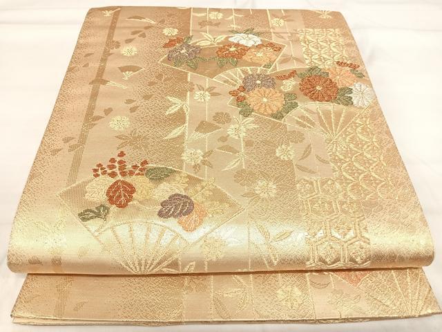 平和屋着物◎六通柄袋帯 扇面花文 金銀糸 正絹 逸品 AABH0324yx