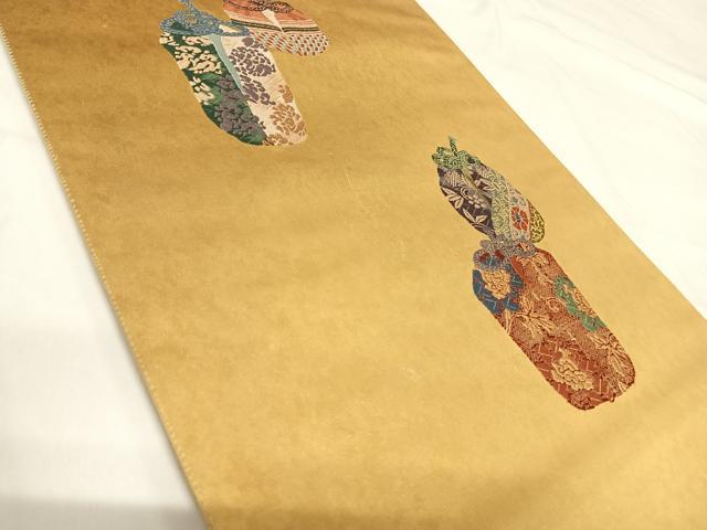 平和屋着物◎六通柄袋帯 唐織 仕覆花文 金糸 正絹 逸品 AABH0327yx