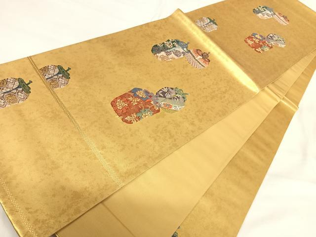 平和屋着物◎六通柄袋帯 唐織 仕覆花文 金糸 正絹 逸品 AABH0327yx