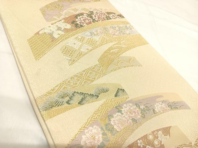 平和屋着物◎六通柄袋帯 唐織 熨斗捩文 金銀糸 正絹 逸品 AABH0329yx