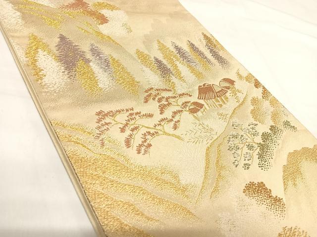 平和屋着物◎六通柄袋帯 唐織 風景文 金糸 正絹 逸品 AABH0330yx