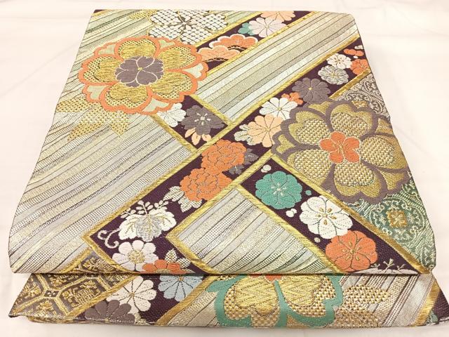 平和屋着物◎六通柄袋帯 唐織 草花文 金銀糸 正絹 逸品 AABH0333yx
