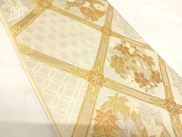 平和屋着物◎六通柄袋帯 唐織 花菱文 金銀糸 正絹 逸品 AABH0337yx