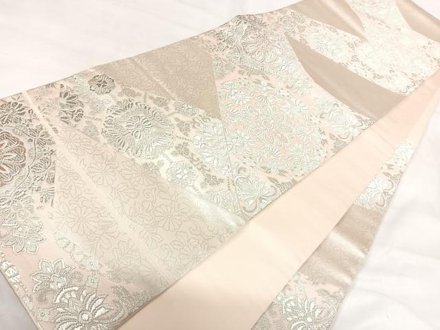 平和屋着物◎六通柄袋帯 正倉院花文 銀糸 正絹 逸品 AABH0342yx