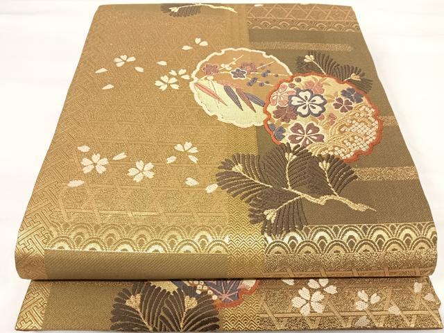 平和屋着物◎六通柄袋帯 唐織 雪輪花文 金糸 正絹 逸品 AABH0344yx