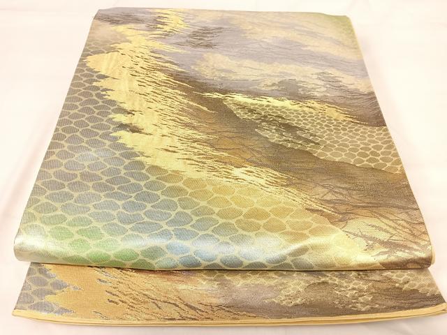 平和屋着物◎六通柄袋帯 石畳文様 金銀糸 正絹 逸品 AABH0345yx