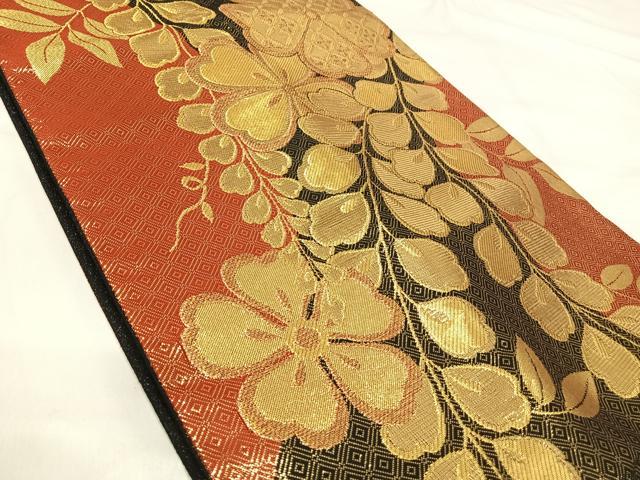平和屋着物◎六通柄袋帯 草花文 金糸 正絹 逸品 AABH0364yx