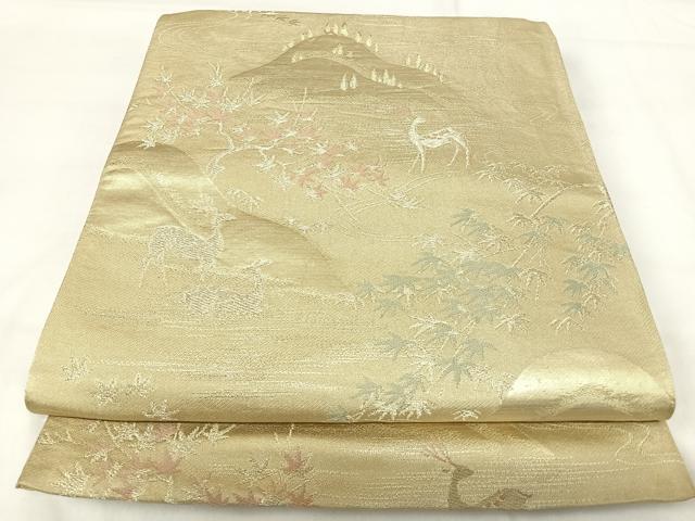平和屋着物◎六通柄袋帯 唐織 風景文 金糸 正絹 逸品 AABH0377yx