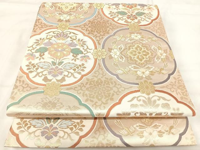 平和屋着物◎六通柄袋帯 唐織 花鳥丸文 金糸 正絹 逸品 AABH0382yx