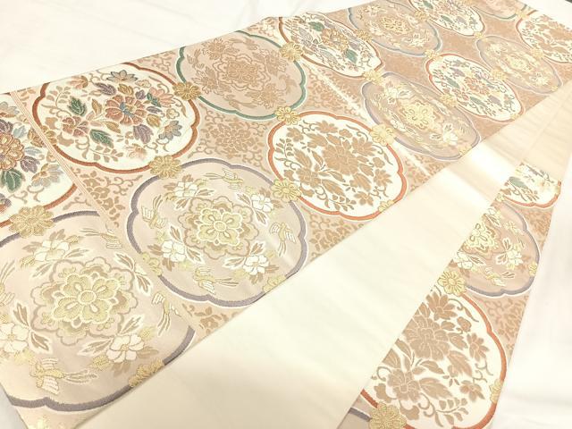 平和屋着物◎六通柄袋帯 唐織 花鳥丸文 金糸 正絹 逸品 AABH0382yx