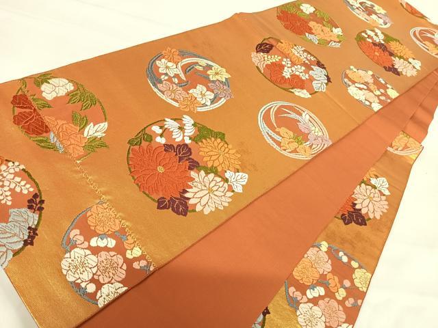 平和屋着物◎六通柄袋帯 唐織 花丸文 金糸 正絹 逸品 AABH0395yx