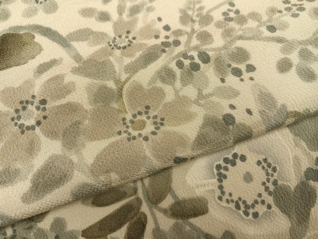 平和屋着物●上質な小紋 手描き 草花文 鬼しぼ縮緬 正絹 逸品 AABH0401ph