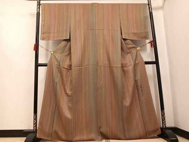 平和屋着物●染色家 岩浅公展 小紋 間道 さが美扱い 正絹 逸品 未使用 AABH0424ph