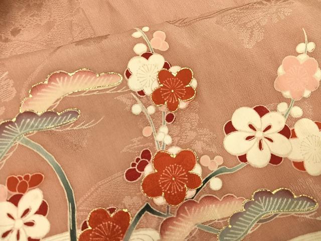 平和屋着物●アンティーク 大正ロマン 訪問着 友禅 駒刺繍 松竹梅風景文 金彩 正絹 逸品 AABH0425ph