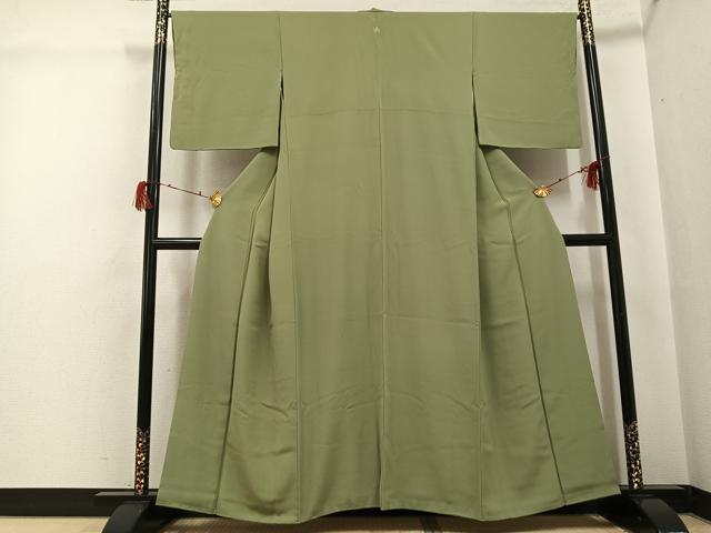 平和屋着物●上質な色無地 黄海松茶色 正絹 逸品 AABH0442ph