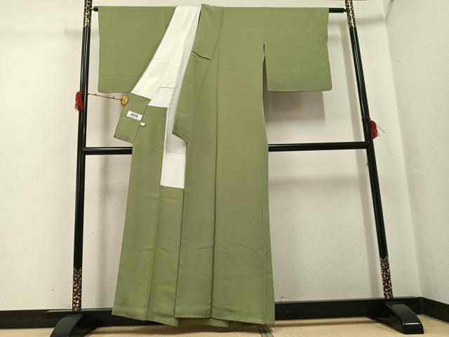 平和屋着物●上質な色無地 黄海松茶色 正絹 逸品 AABH0442ph
