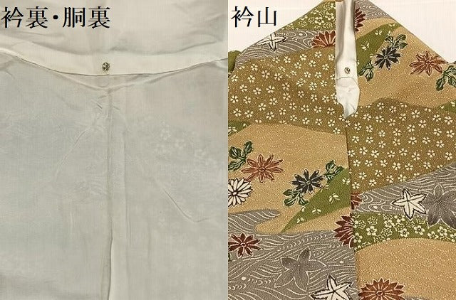 平和屋着物●上質な小紋 型染め 草花舞蝶文 鬼しぼ縮緬 三越扱い 正絹 逸品 AABH0445ph