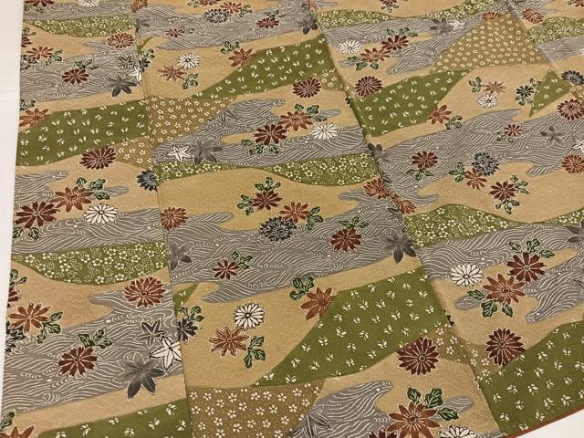 平和屋着物●上質な小紋 型染め 草花舞蝶文 鬼しぼ縮緬 三越扱い 正絹 逸品 AABH0445ph