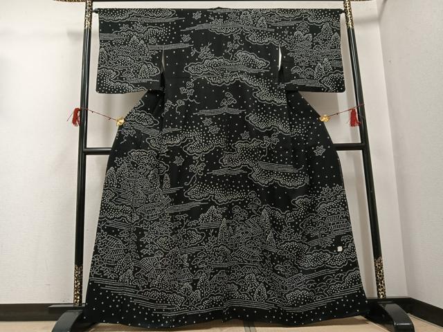 平和屋着物●訪問着 絞り 風景草木文 黒地 正絹 逸品 AABH0448ph