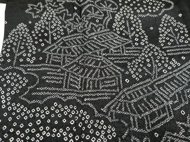 平和屋着物●訪問着 絞り 風景草木文 黒地 正絹 逸品 AABH0448ph