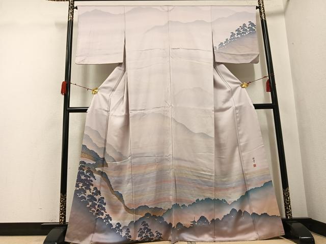 平和屋着物●訪問着 作家物 風景樹林シルエット 暈し染め 正絹 逸品 AABH0449ph