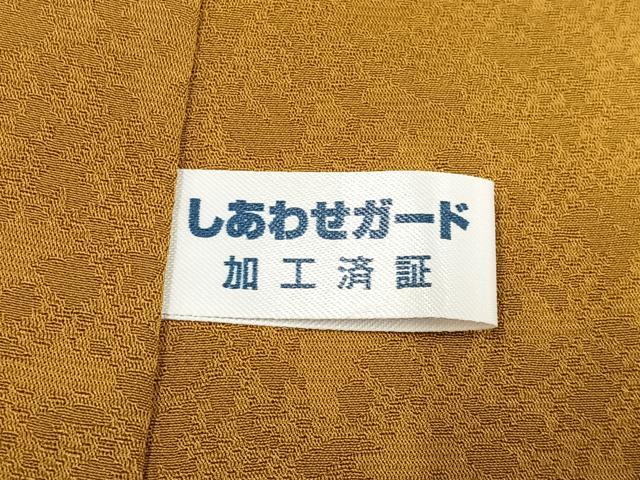 平和屋着物●上質な色無地 堅牢染 黄土色 反端付き 正絹 逸品 未使用 AABH0451ph