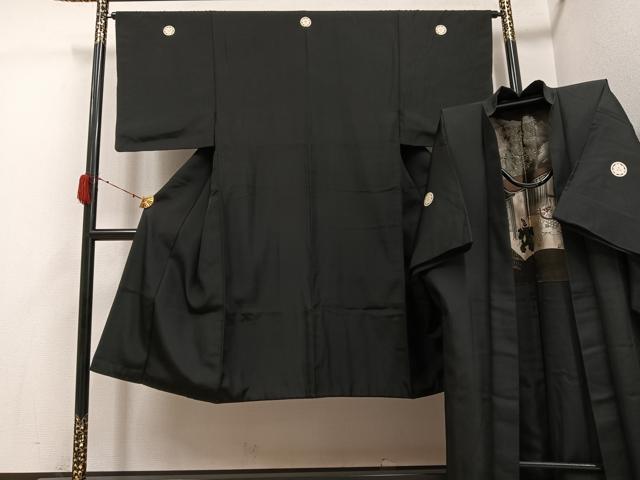 平和屋着物●男性 黒紋付・羽織セット 正絹 逸品 AABH0452ph
