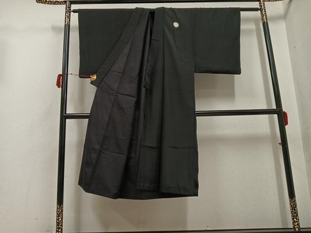 平和屋着物●男性 黒紋付・羽織セット 正絹 逸品 AABH0452ph