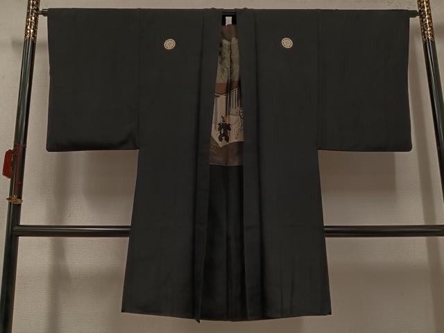 平和屋着物●男性 黒紋付・羽織セット 正絹 逸品 AABH0452ph