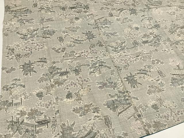 平和屋着物●本場結城紬 重要無形文化財 絵絣 渡り橋風景人物文 ロング丈 正絹 逸品 未使用 AABH0453ph
