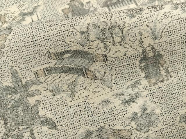 平和屋着物●本場結城紬 重要無形文化財 絵絣 渡り橋風景人物文 ロング丈 正絹 逸品 未使用 AABH0453ph