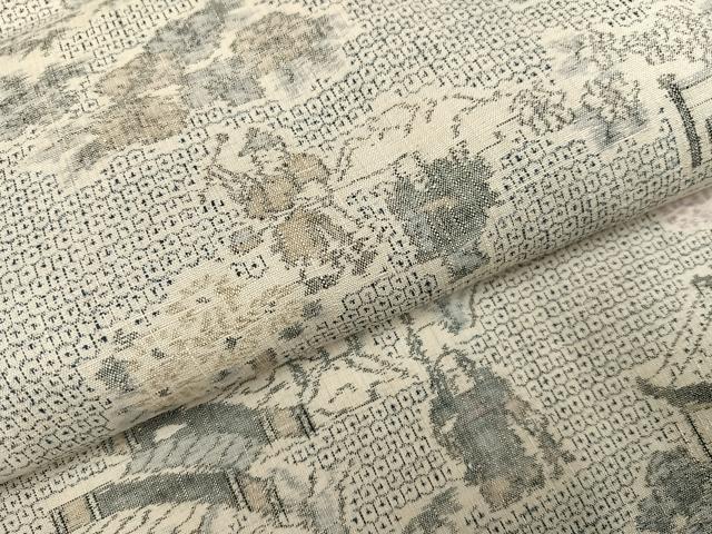 平和屋着物●本場結城紬 重要無形文化財 絵絣 渡り橋風景人物文 ロング丈 正絹 逸品 未使用 AABH0453ph
