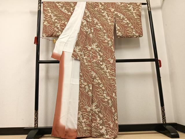 平和屋着物●上質な小紋 草花文 鬼しぼ縮緬 正絹 逸品 AABH0456ph