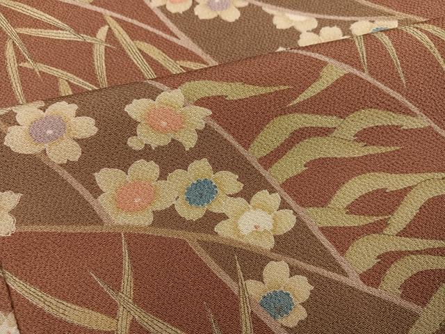 平和屋着物●上質な小紋 草花文 鬼しぼ縮緬 正絹 逸品 AABH0456ph